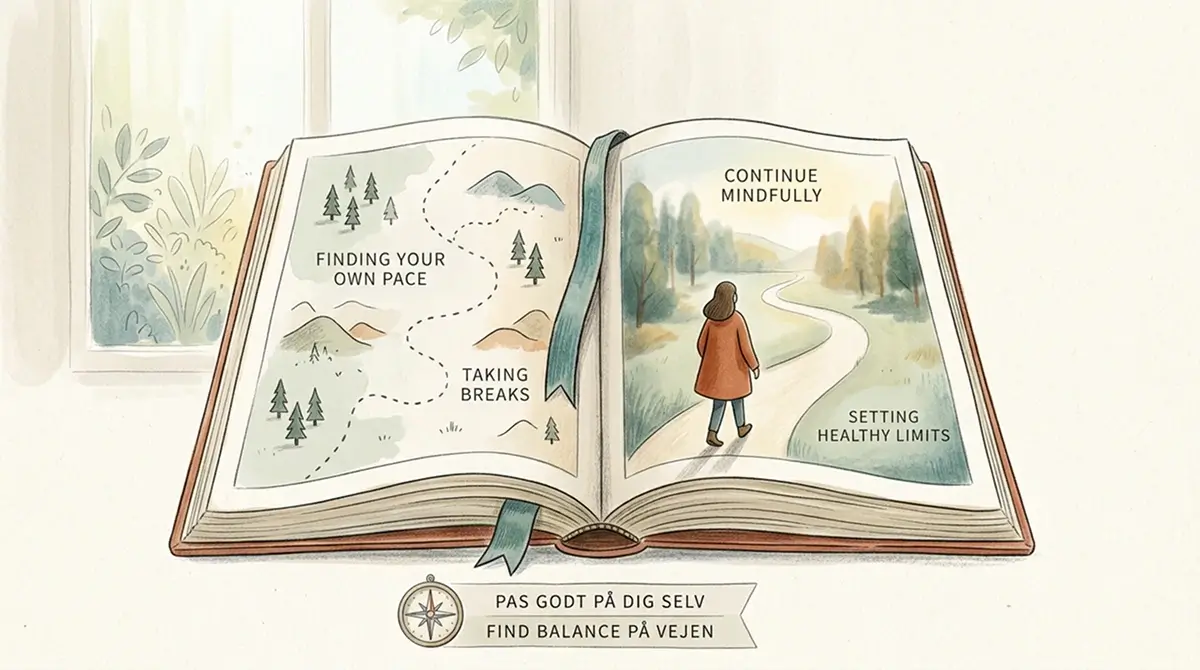 Stille illustration af en åben guide med fokus på trygge næste skridt